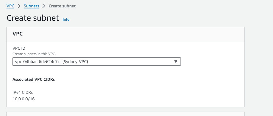 Subnets dashboard in the AWS VPC console before adding the public and private subnets.